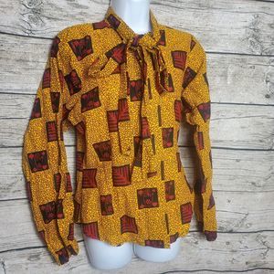 Nubian Chic Design African Print Long Sleeve Shirt Size Small